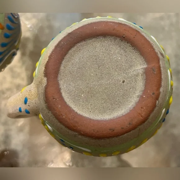 Hand painted  Mexican Clay Pitcher and Cups .Set of 7 - Picture 7 of 9